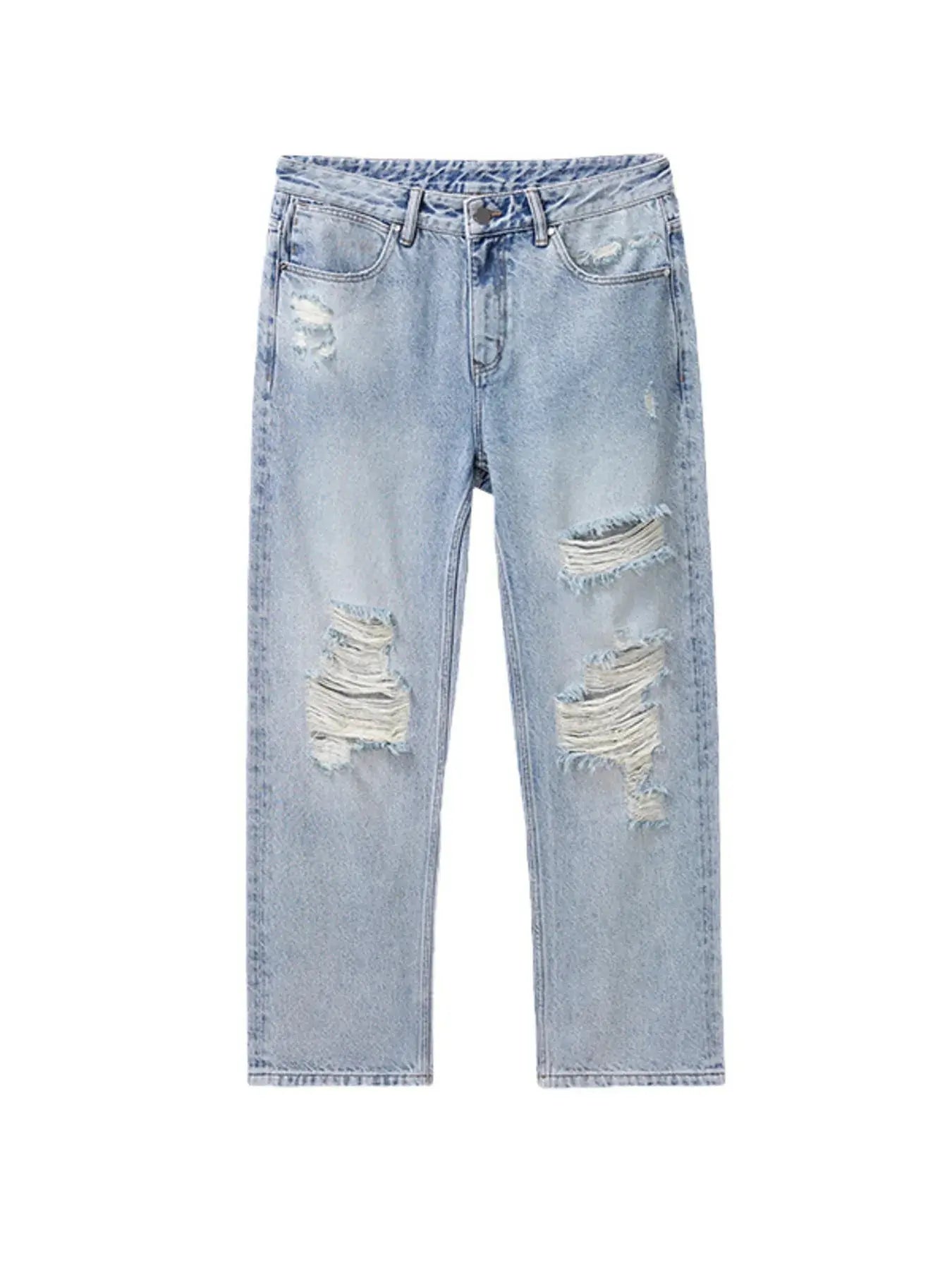 Men's Distressed Washed Wide Leg Denim Jeans With Slight Stretch Trendsi