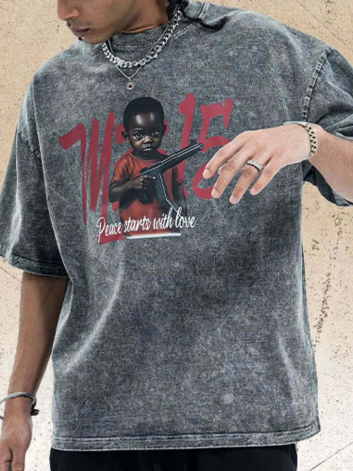 Men's Graphic Round Neck Short Sleeve T Shirt With Stretch Cotton Trendsi