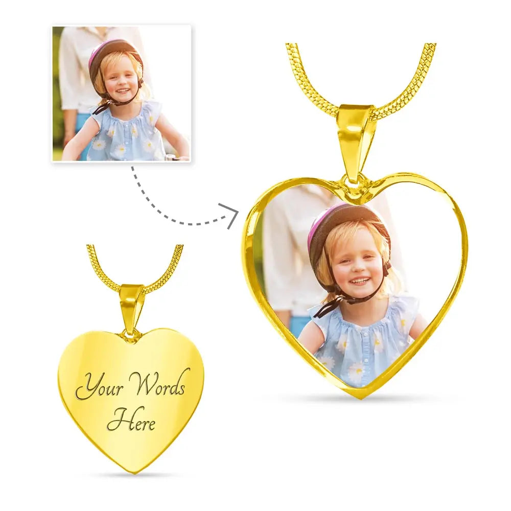 Personalized Heart Photo Necklace with Engraving ShineOn Fulfillment