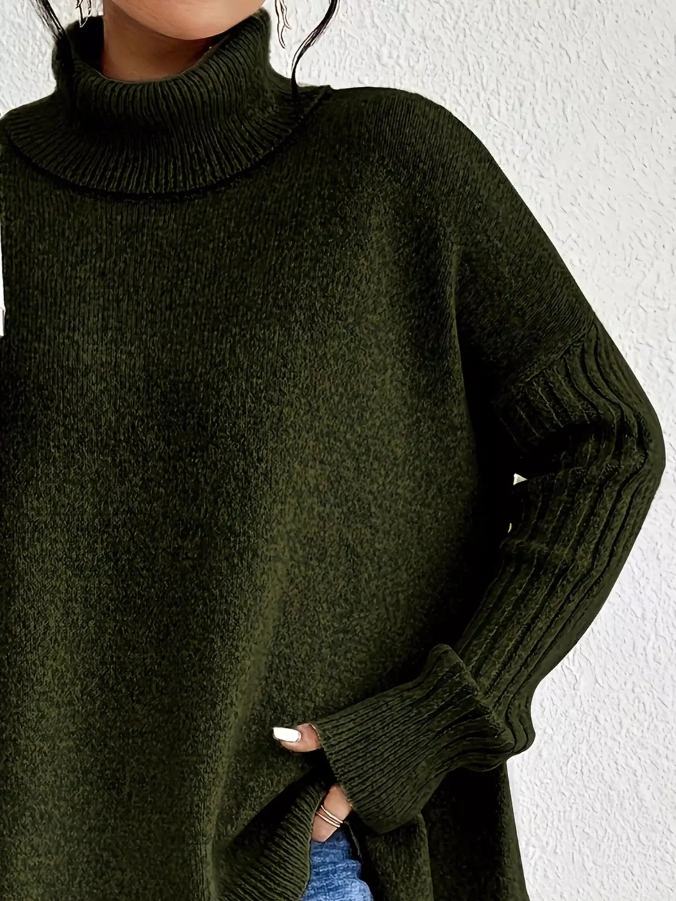 Turtleneck High-Low Hem Sweater Trendsi