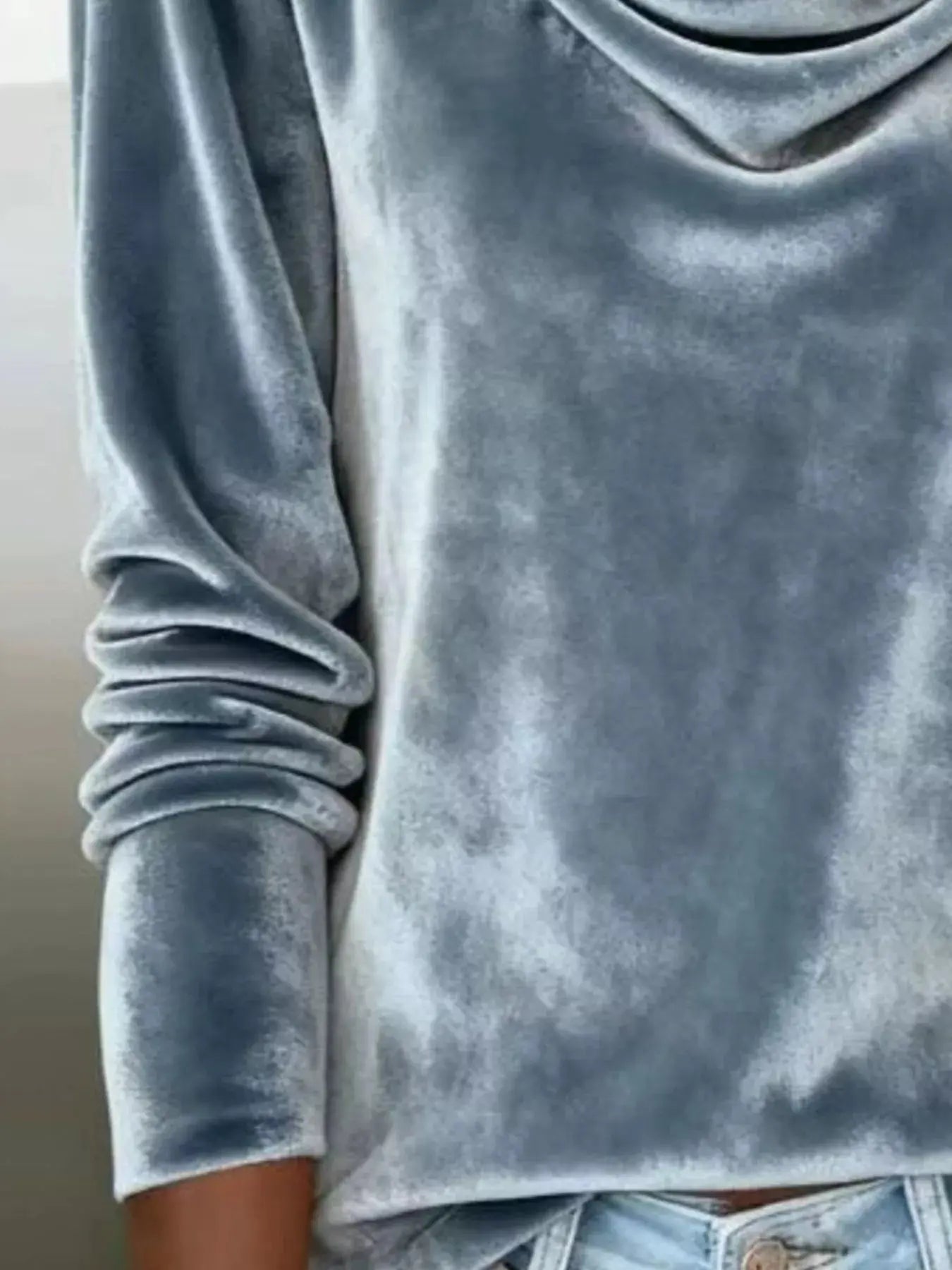 Velvet Cowl Neck Long Sleeve T-Shirt Trendsi