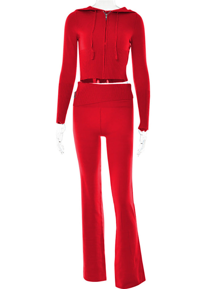 Knitted Hooded Suits Women's Long Sleeves Trousers