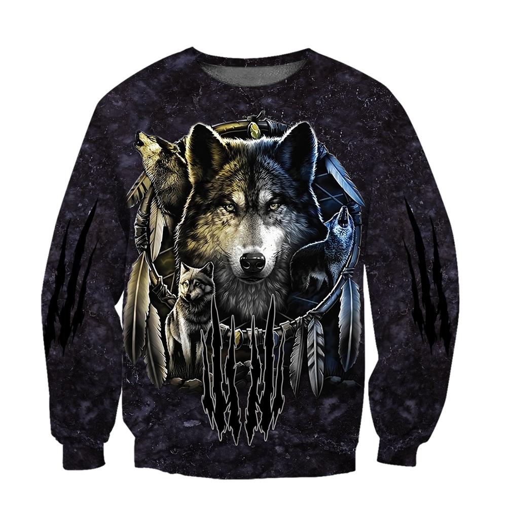 Darkness Dreamcatcher Wolf 3D Printed Men Hoodies Sweatshirt