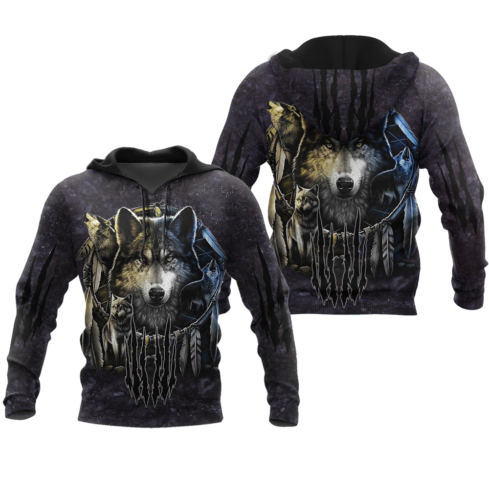 Darkness Dreamcatcher Wolf 3D Printed Men Hoodies Sweatshirt