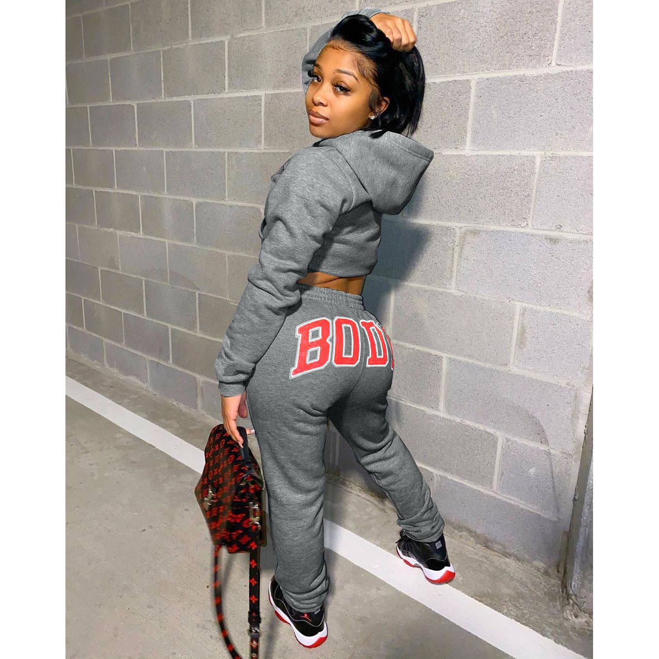 Solid color sweatshirt sports letter suit