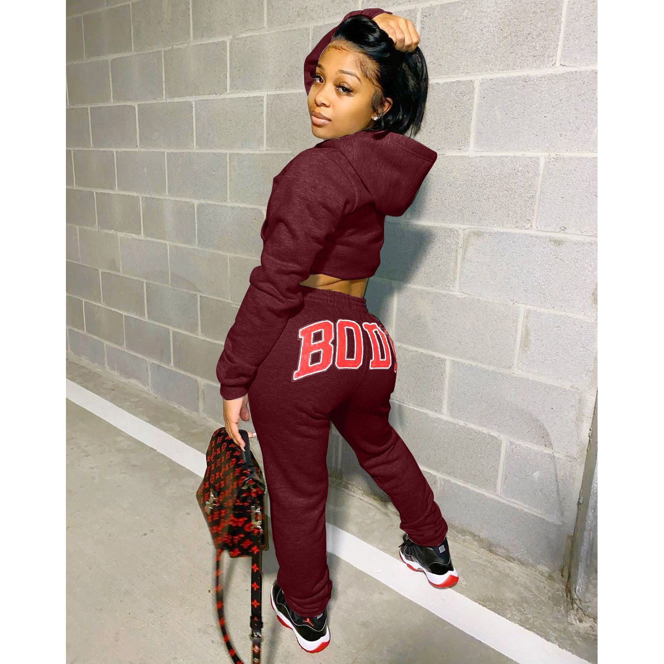 Solid color sweatshirt sports letter suit