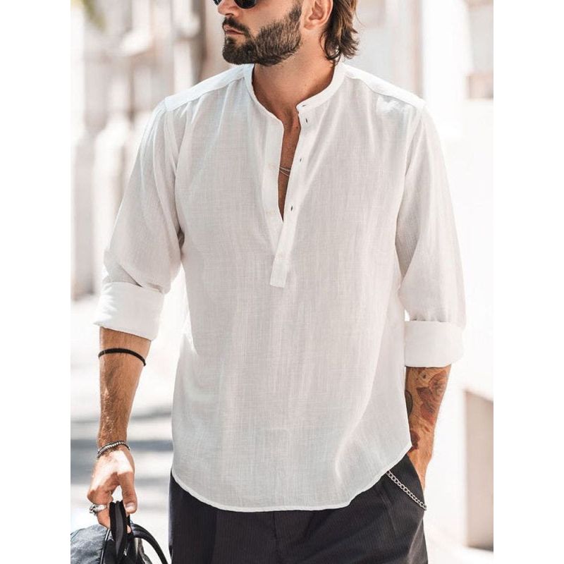 Men's Barrel Solid Color Long-sleeved Shirt