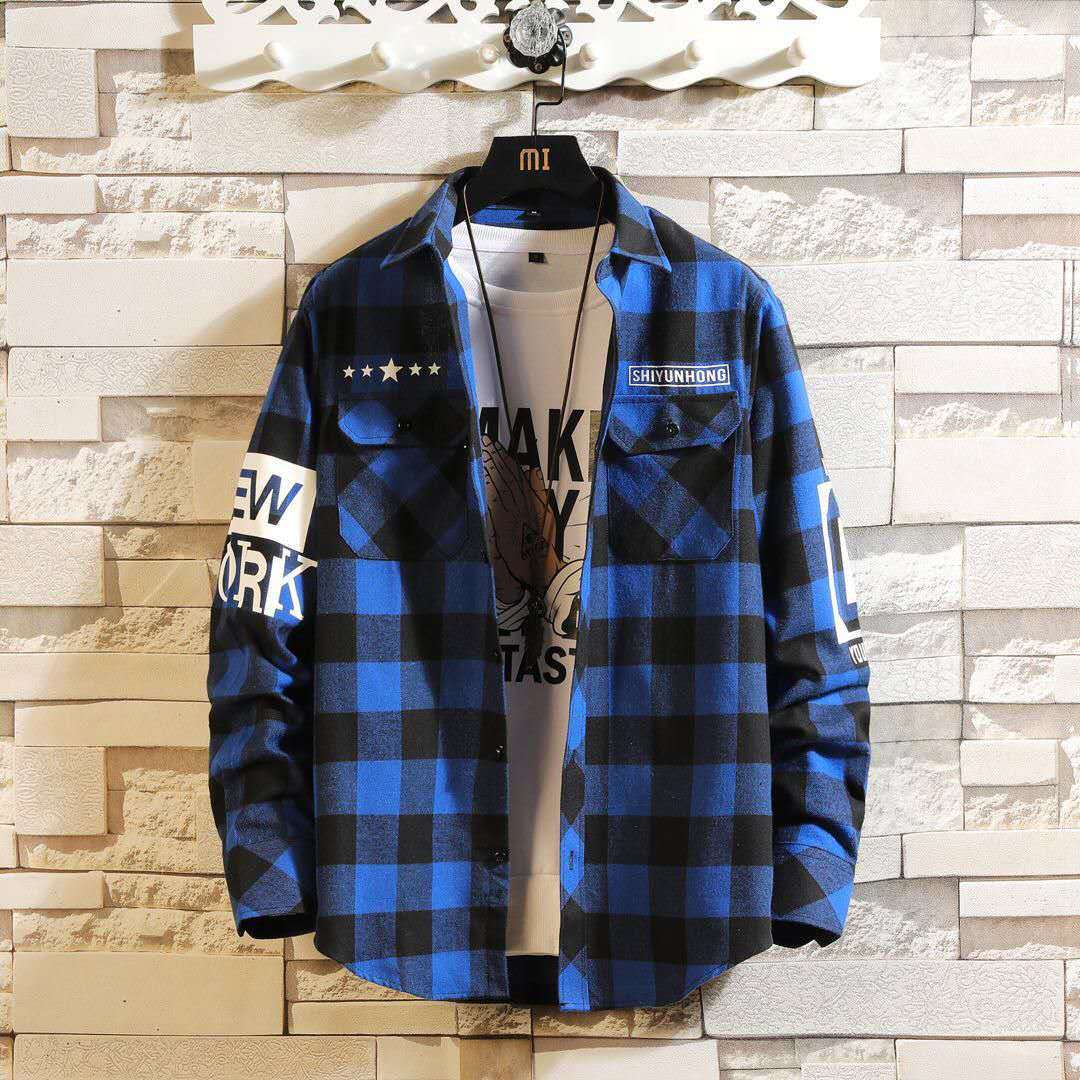 Men Casual Plaid Shirt Slim Fit