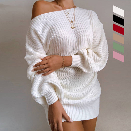 Strapless lantern sleeve knitted sweater dress