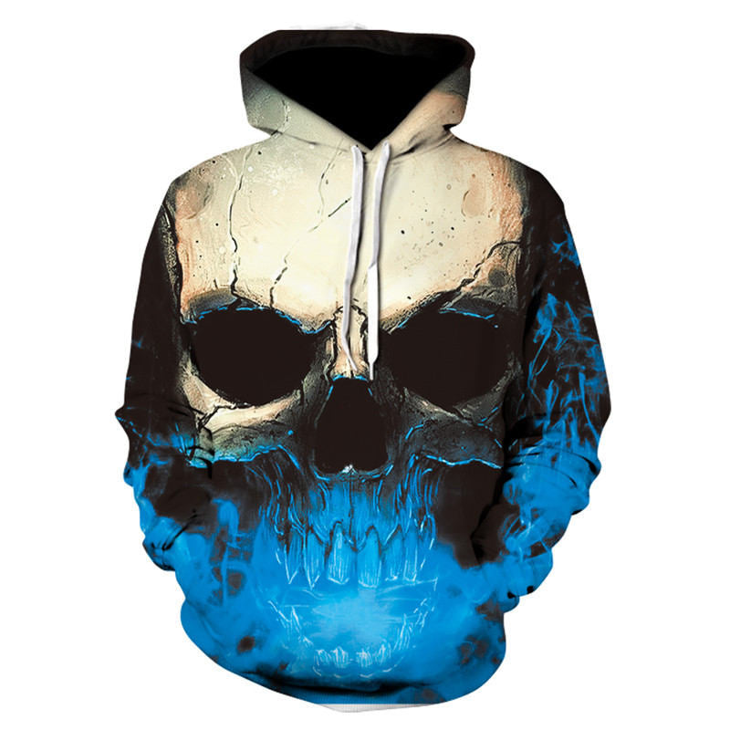 All kinds of fancy scary skull print hoodies