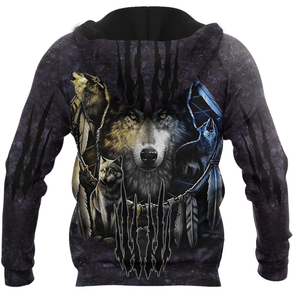 Darkness Dreamcatcher Wolf 3D Printed Men Hoodies Sweatshirt