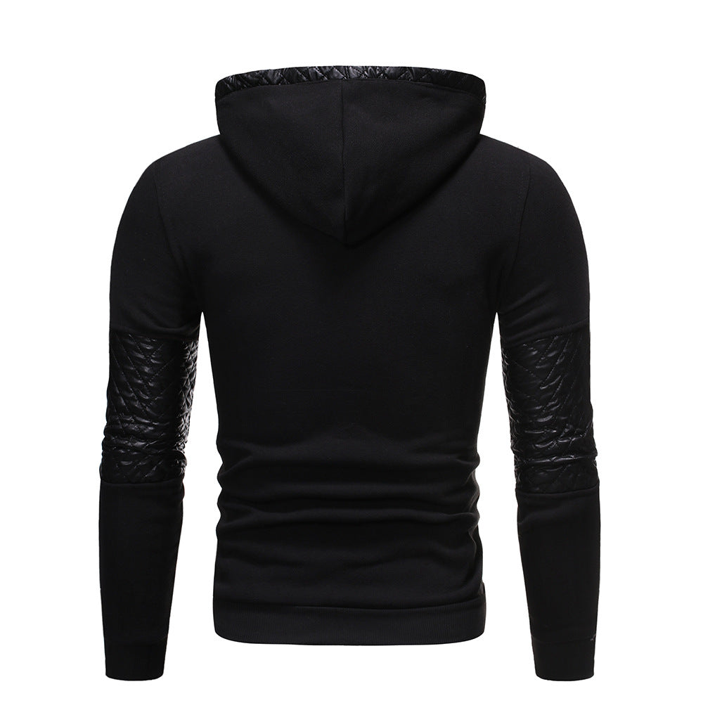 Pu Leather Patchwork Casual Hoodies
