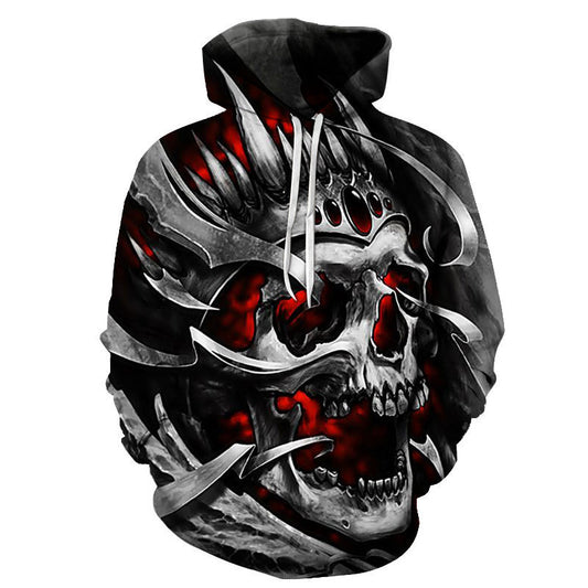 All kinds of fancy scary skull print hoodies