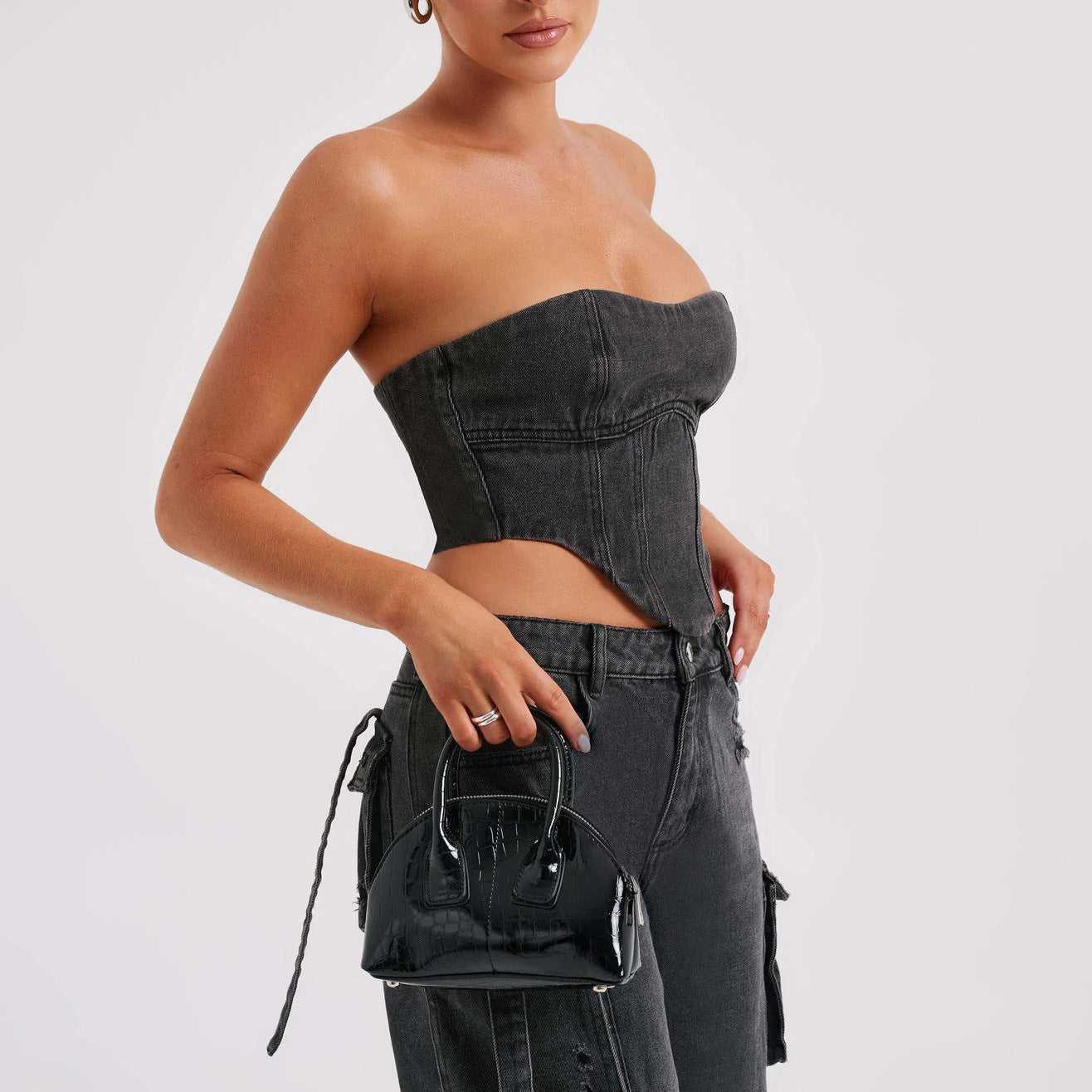 Women's Low Waist Three-dimensional Tube Top And Pocket Stitching Jeans Pants