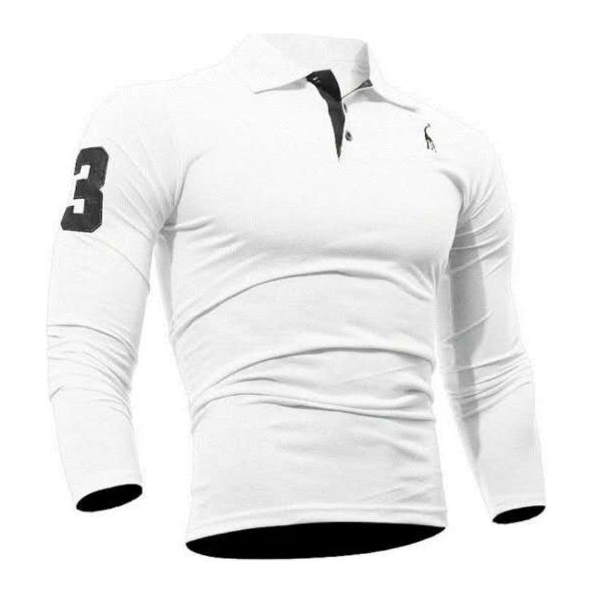 Embroidered Deer Digital Polo Collar Men's Long Sleeve