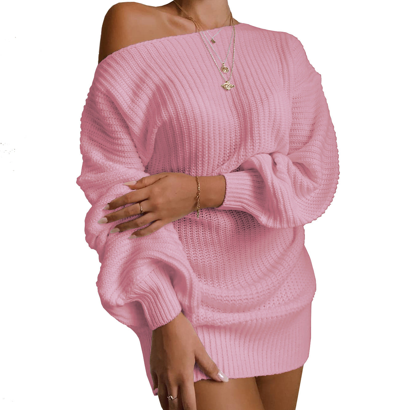Strapless lantern sleeve knitted sweater dress