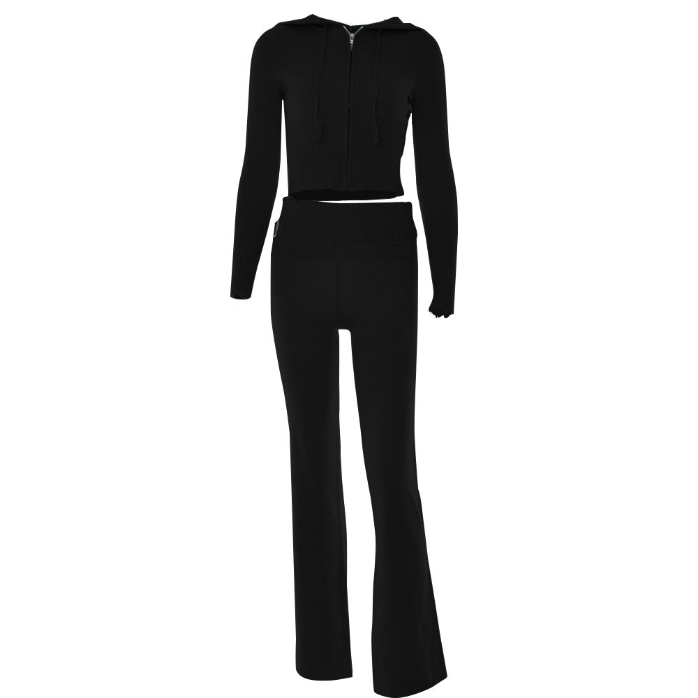 Knitted Hooded Suits Women's Long Sleeves Trousers