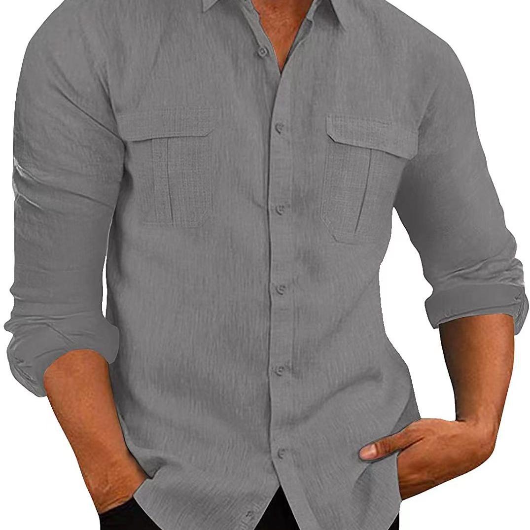 Men's Shirt Double Pocket Cotton Linen