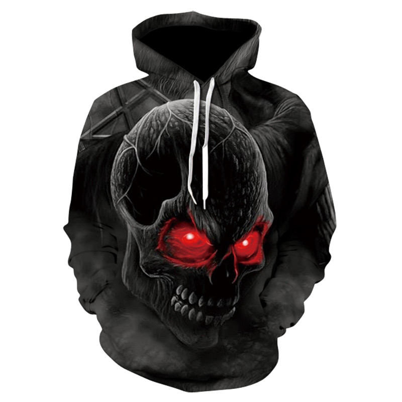 All kinds of fancy scary skull print hoodies