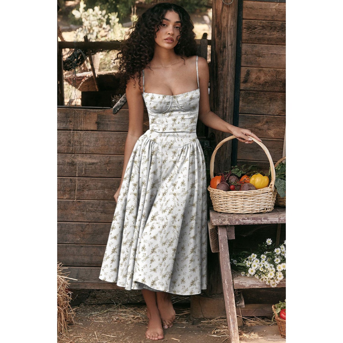 Elegant Palace Style New Low-cut Suspender Large Swing Dress