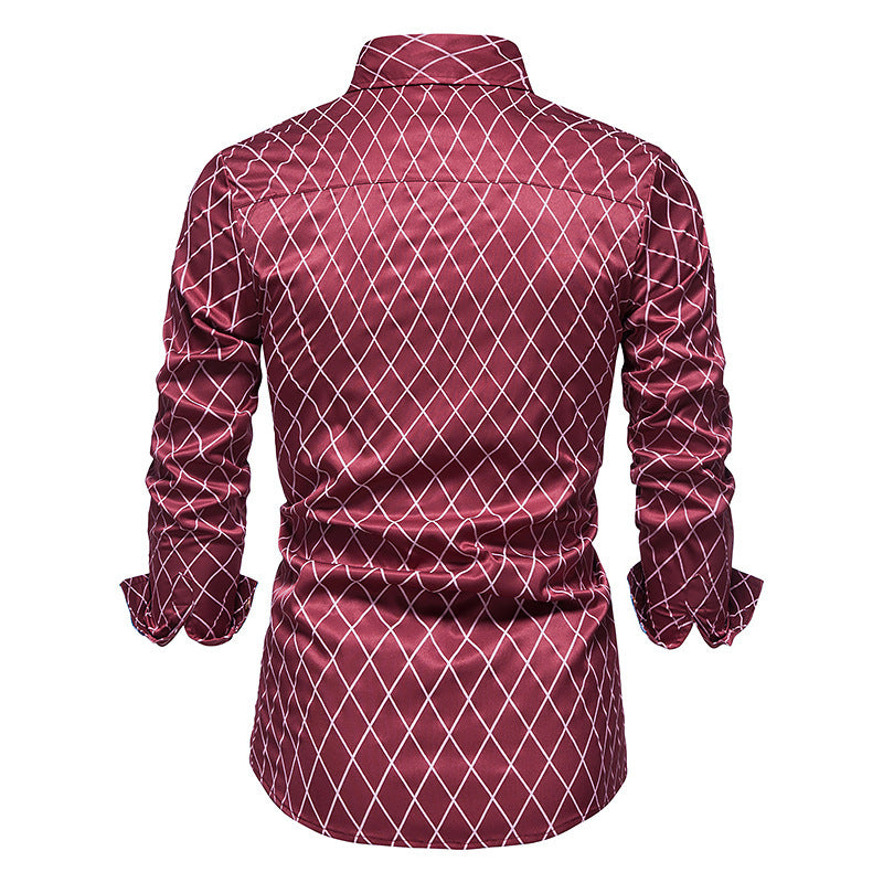 Men's Long-sleeved Diamond Check Button Shirt