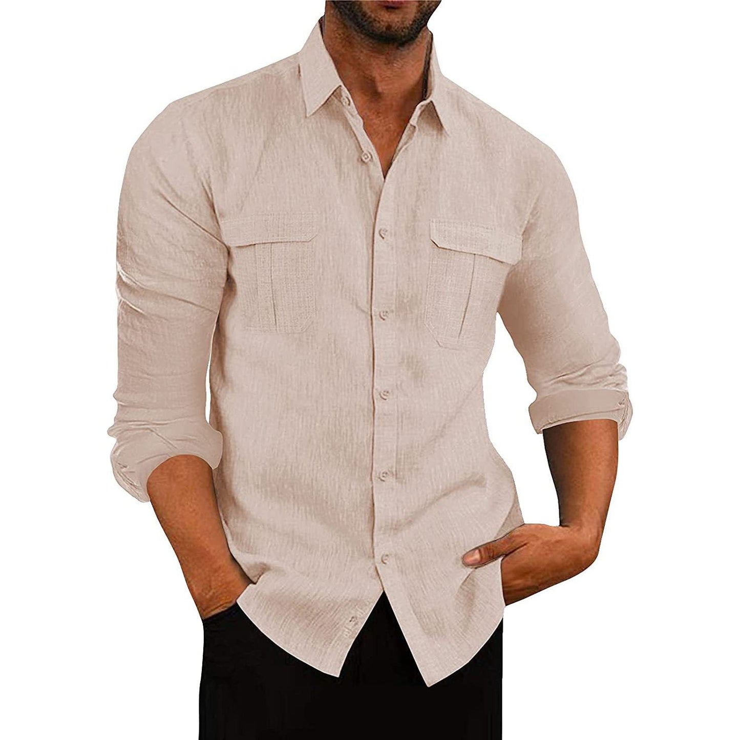 Men's Shirt Double Pocket Cotton Linen