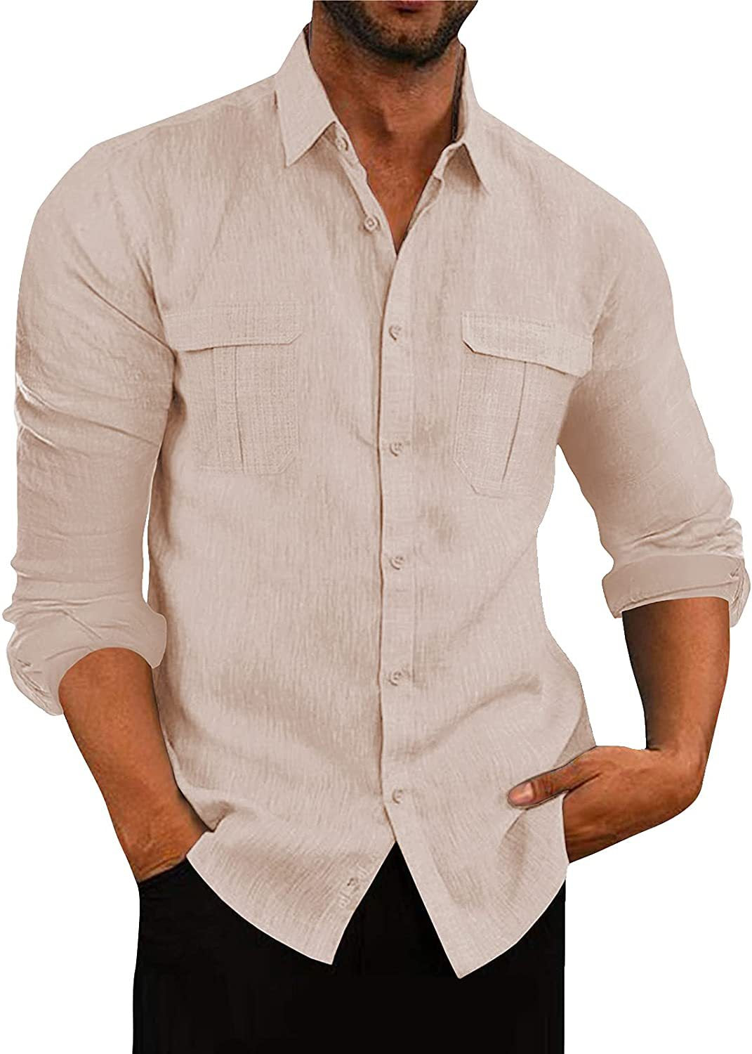 Men's Shirt Double Pocket Cotton Linen