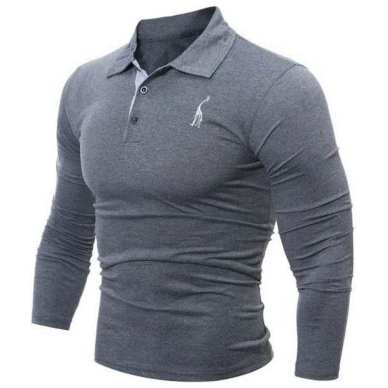 Embroidered Deer Digital Polo Collar Men's Long Sleeve