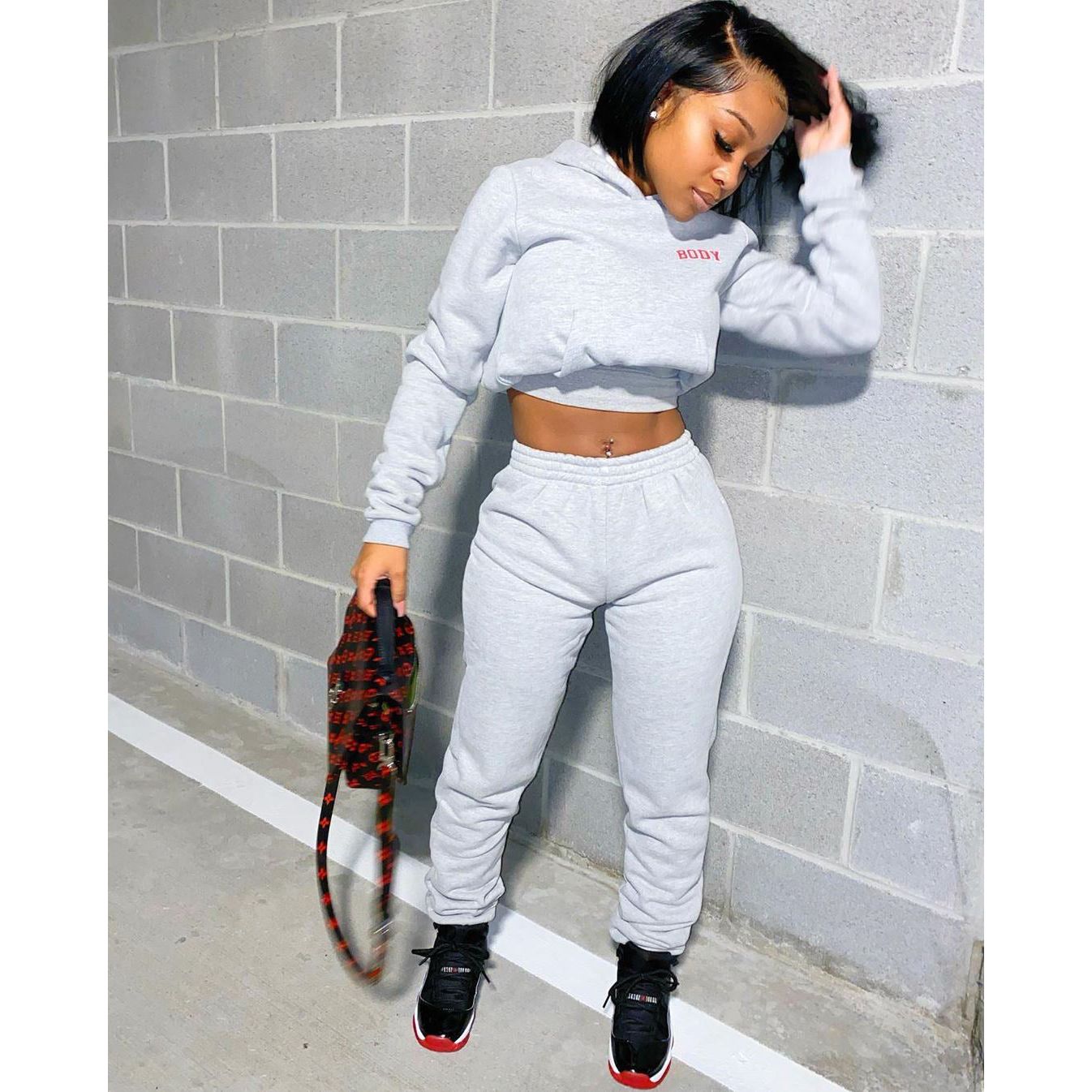 Solid color sweatshirt sports letter suit