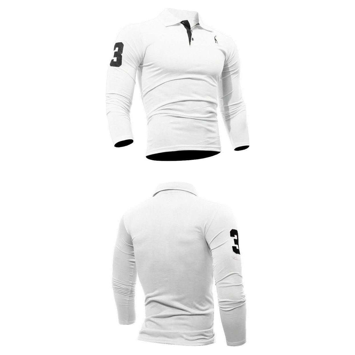 Embroidered Deer Digital Polo Collar Men's Long Sleeve