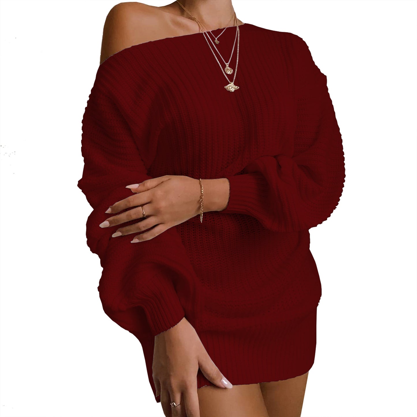 Strapless lantern sleeve knitted sweater dress