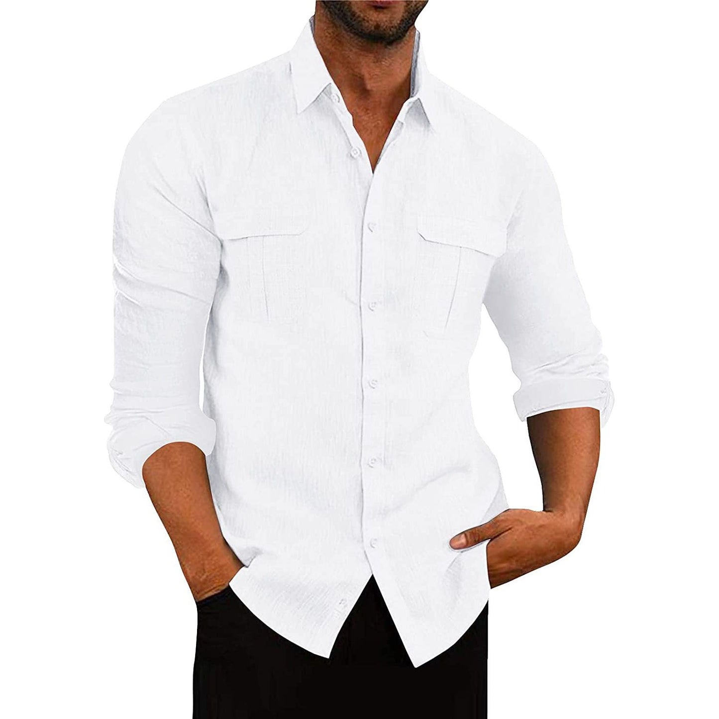 Men's Shirt Double Pocket Cotton Linen