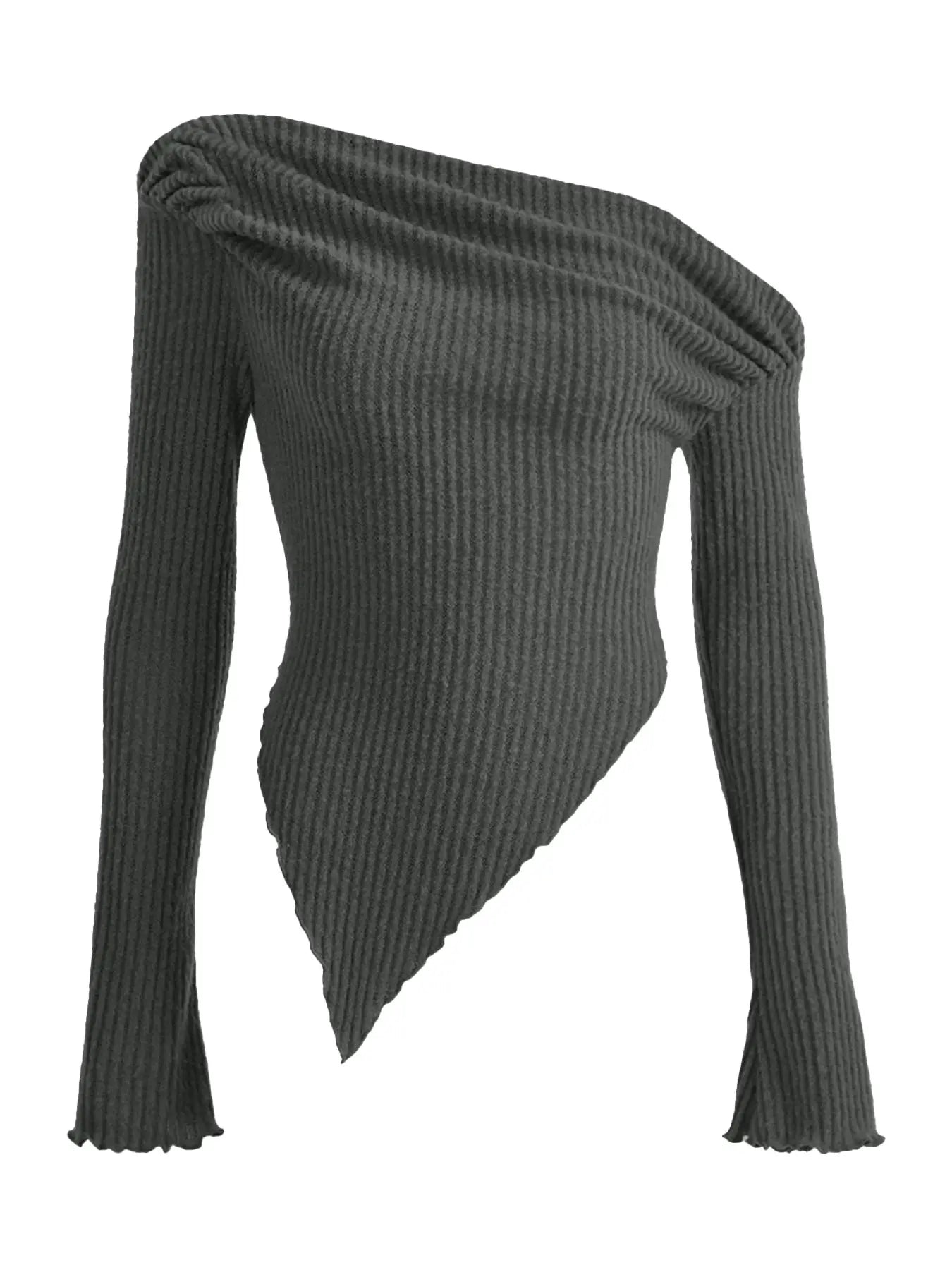 Asymmetrical One Shoulder Ribbed Knit Top Polyester Stretch Fabric Trendsi