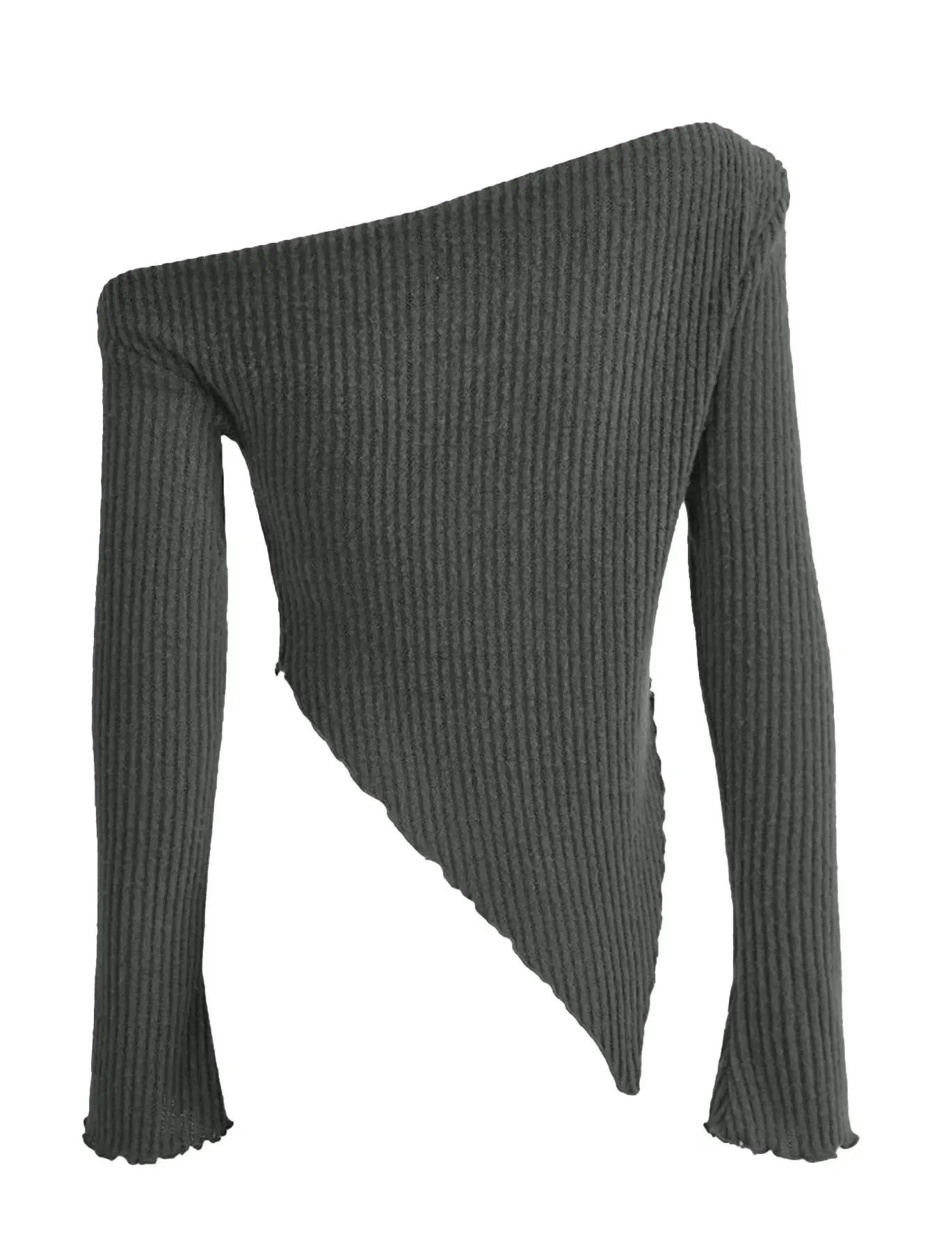 Asymmetrical One Shoulder Ribbed Knit Top Polyester Stretch Fabric Trendsi