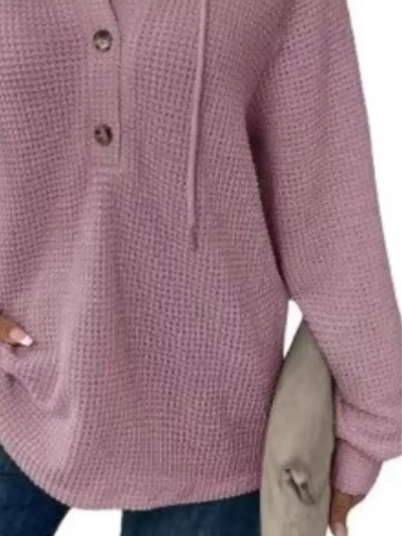 Button Detail Waffle Knit Hoodie Plus Size Trendsi