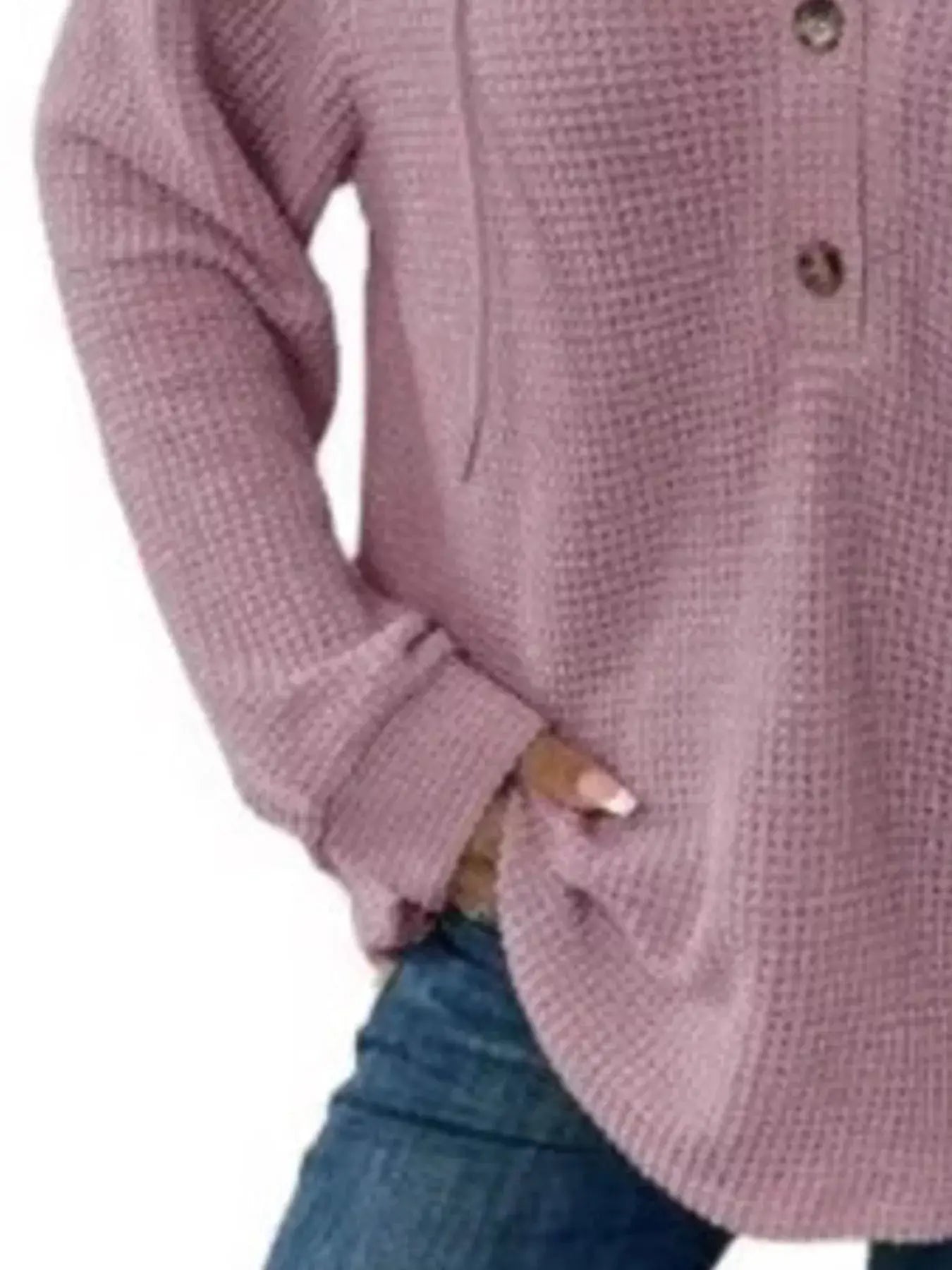 Button Detail Waffle Knit Hoodie Plus Size Trendsi