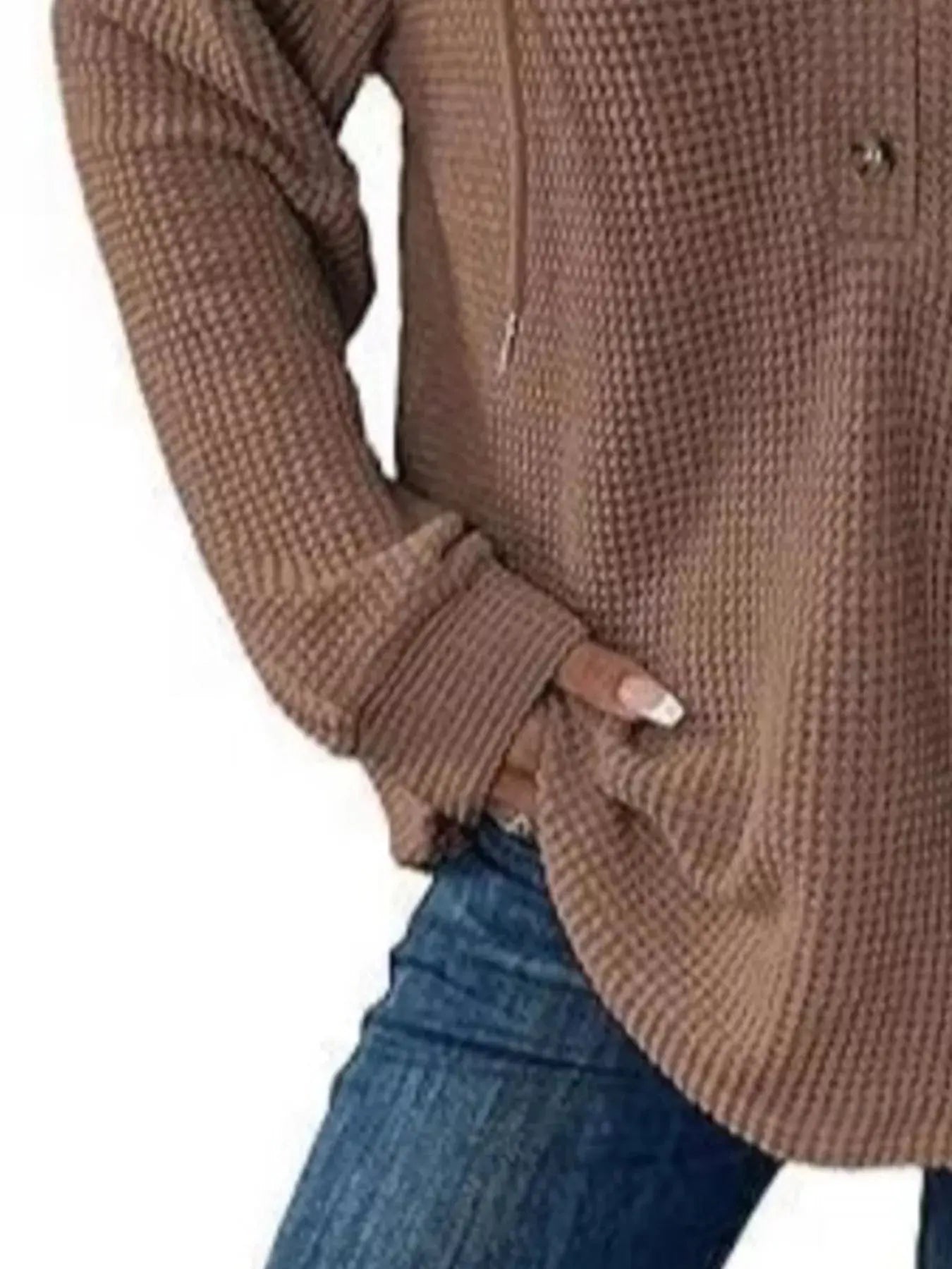 Button Detail Waffle Knit Hoodie Plus Size Trendsi