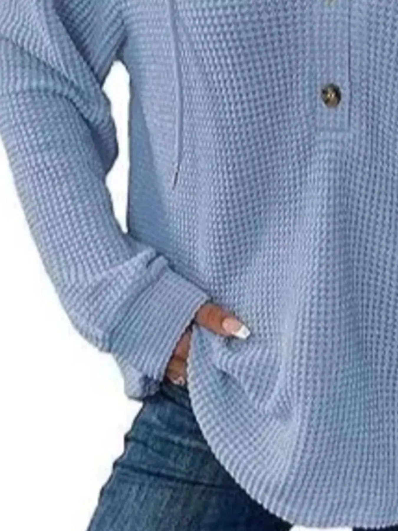 Button Detail Waffle Knit Hoodie Plus Size Trendsi