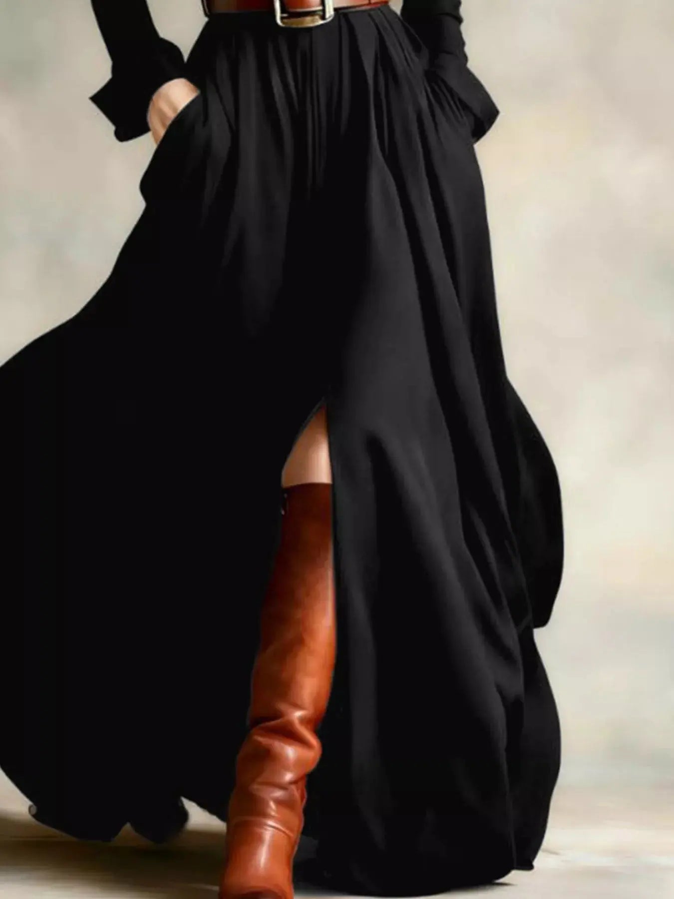 Button Front Long Sleeve Maxi Dress Trendsi