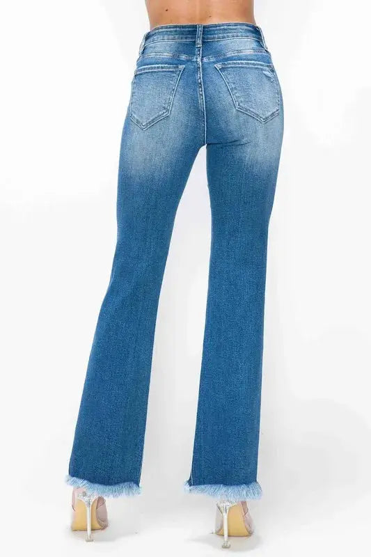Bytos Full Size Raw Hem Distressed High Rise Bootcut Jeans For Everyday Casual Wear Trendsi