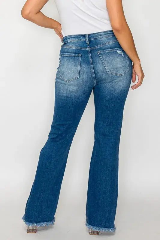 Bytos Full Size Raw Hem Distressed High Rise Bootcut Jeans For Everyday Casual Wear Trendsi
