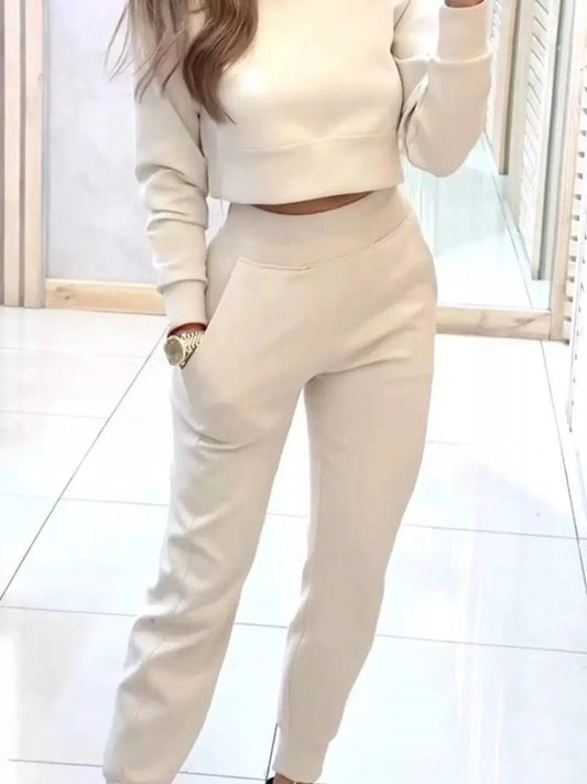 Casual Chic Cropped Sweatshirt and Jogger Set Trendsi