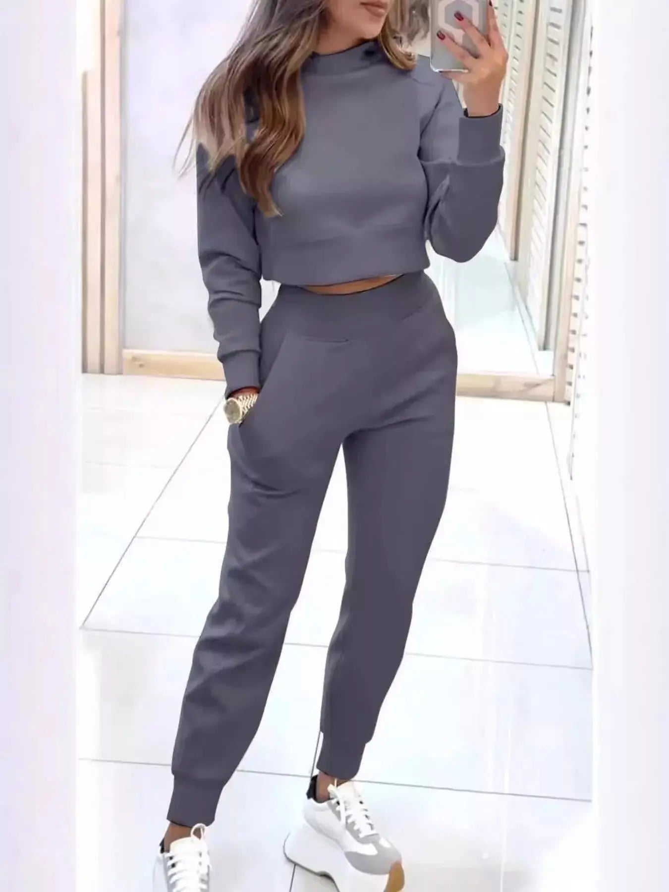 Casual Chic Cropped Sweatshirt and Jogger Set Trendsi