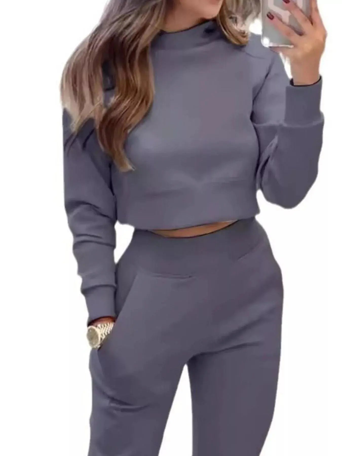 Casual Chic Cropped Sweatshirt and Jogger Set Trendsi