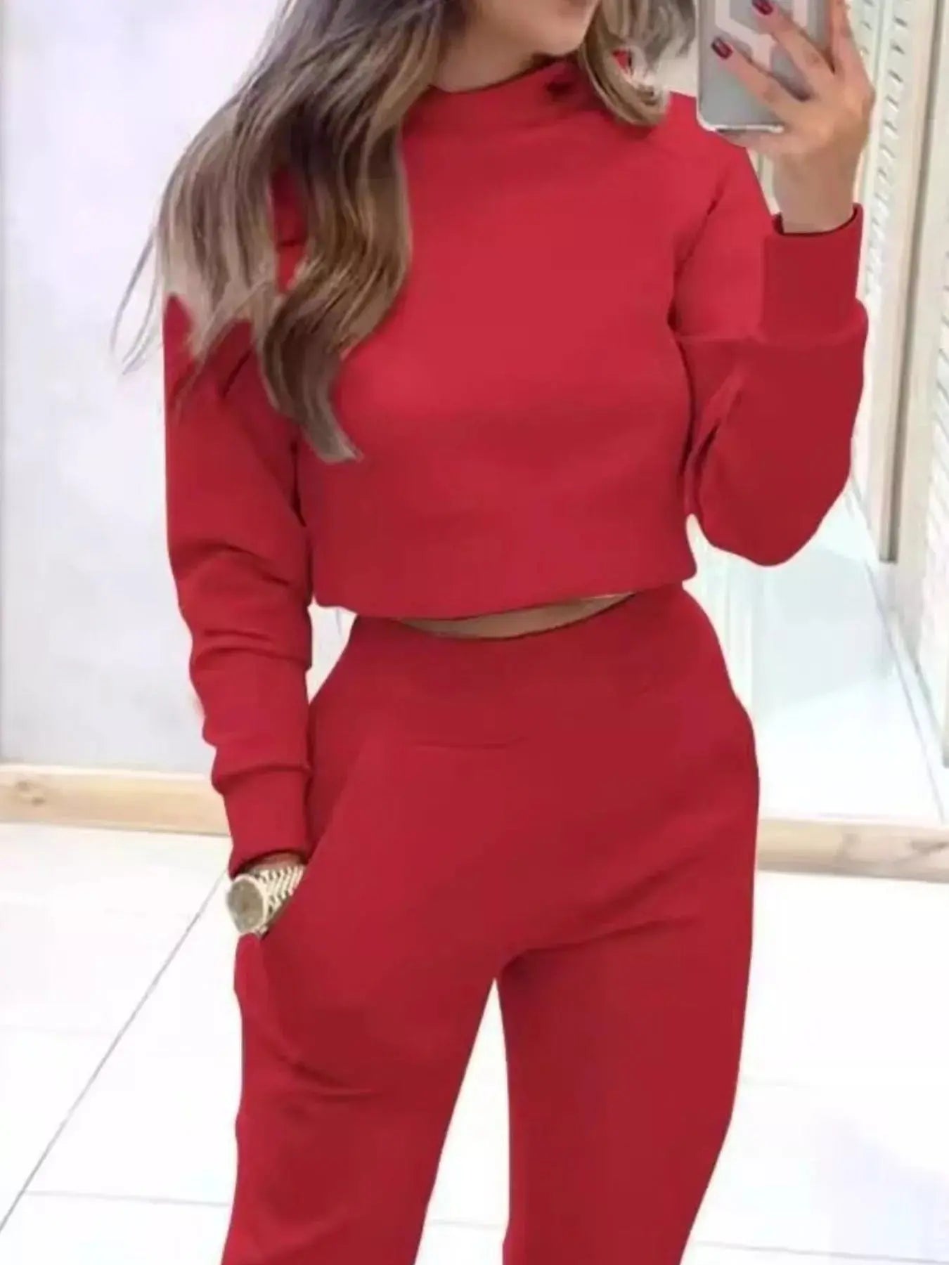 Casual Chic Cropped Sweatshirt and Jogger Set Trendsi