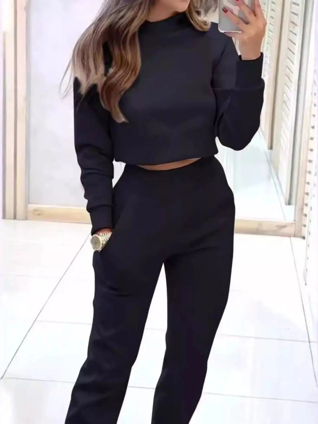 Casual Chic Cropped Sweatshirt and Jogger Set Trendsi