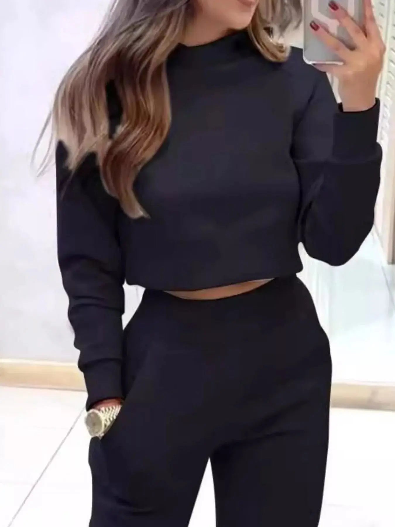 Casual Chic Cropped Sweatshirt and Jogger Set Trendsi