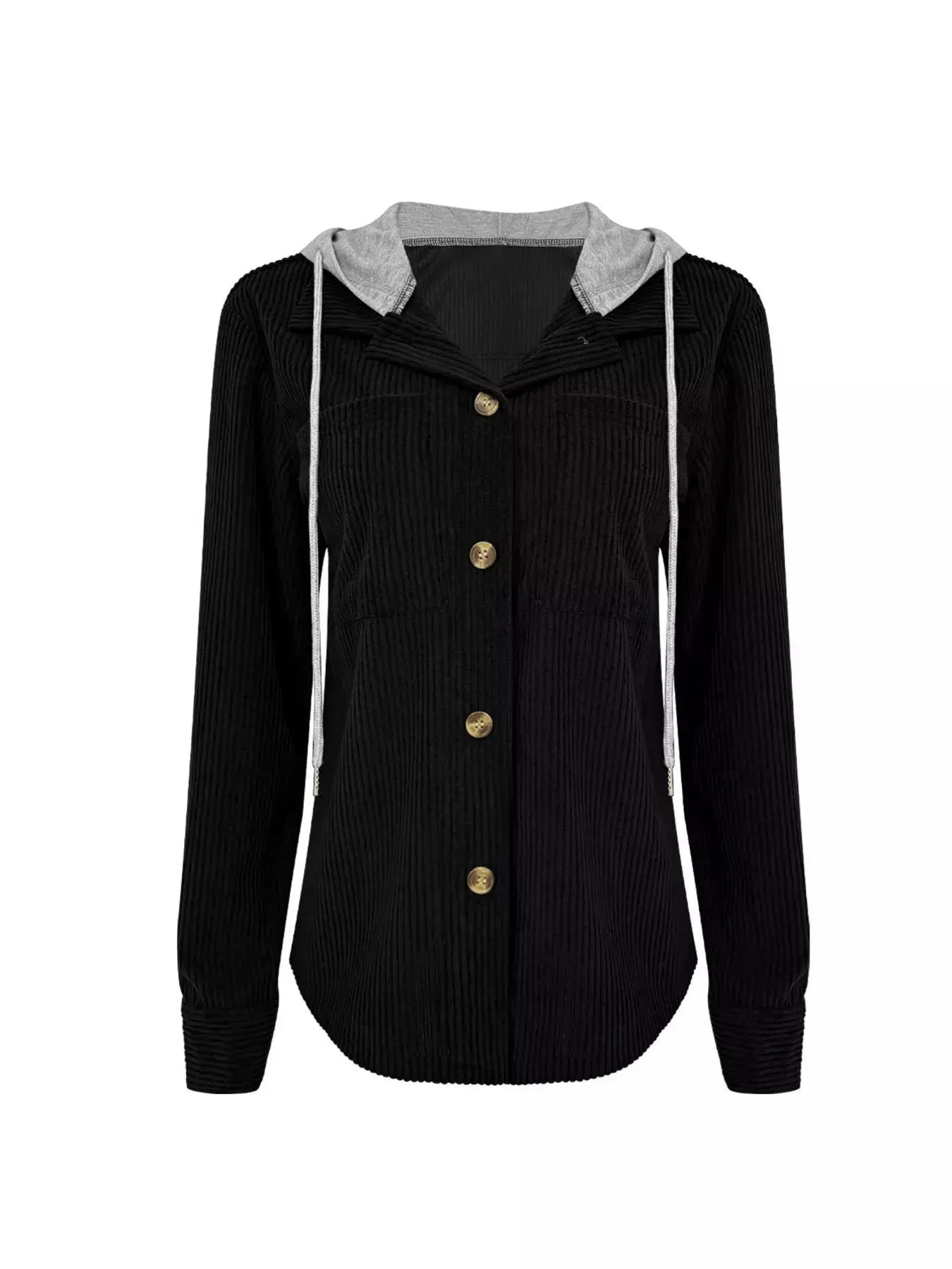 Casual Corduroy Button-Down Hooded Jacket Trendsi