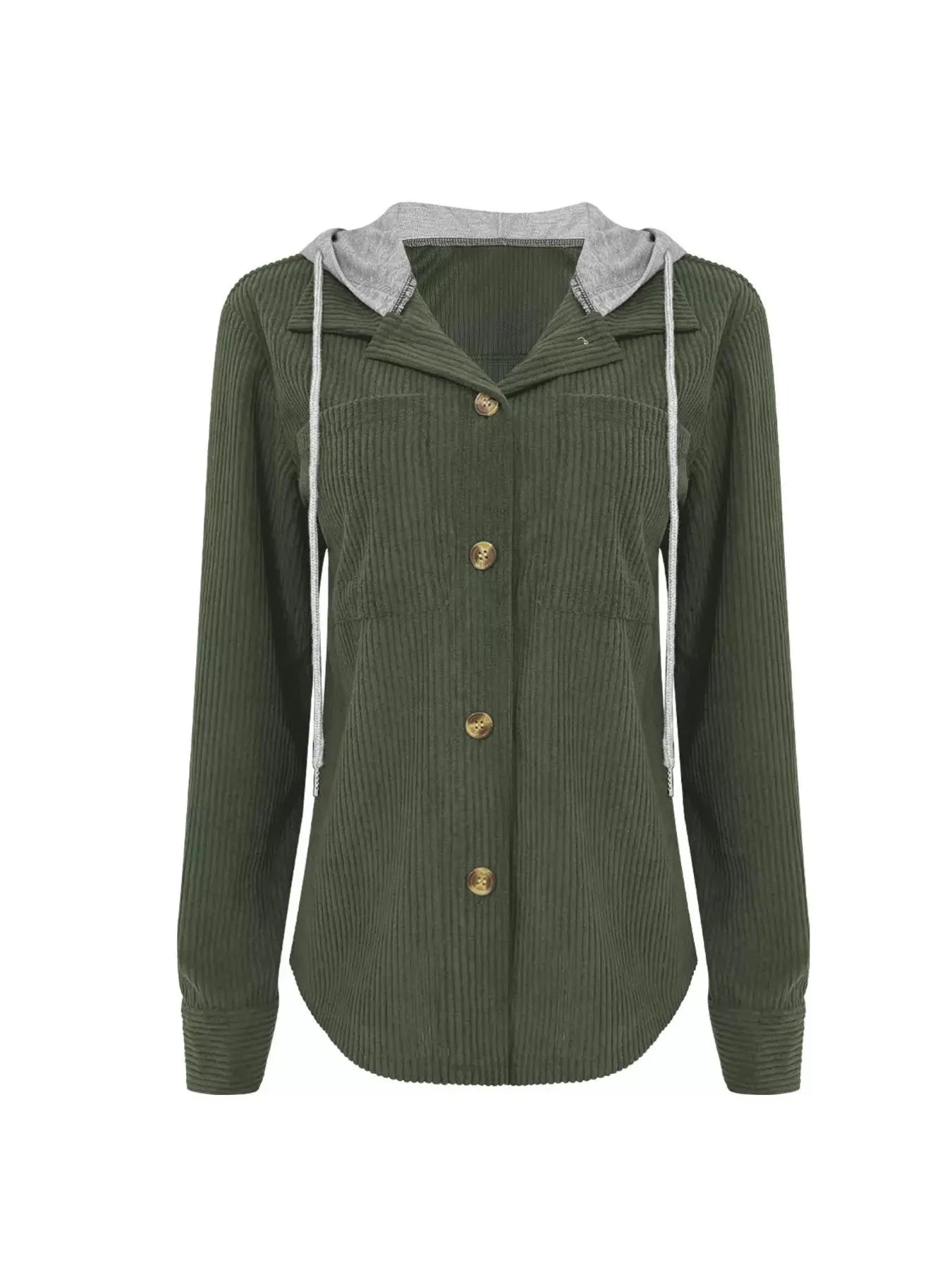Casual Corduroy Button-Down Hooded Jacket Trendsi