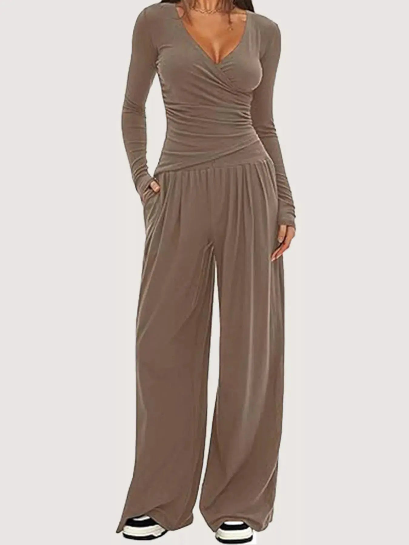 Casual Long Sleeve Top and Wide Leg Pants Set Trendsi